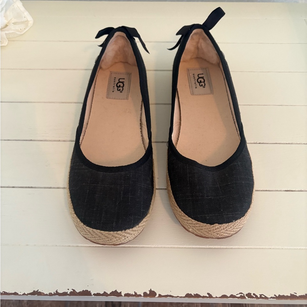 UGG Black Indah Denim Canvas Espadrilles Slip On Flats